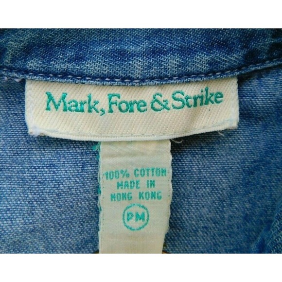 Mark, Fore, & Strike Denim Blue Jean Dress w Pearl Snaps Womens Sz PM Pockets - Picture 6 of 6